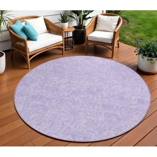 8' Lilac And Purple Round Floral Washable Indoor Outdoor Area Rug Photo 1