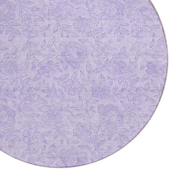 8' Lilac And Purple Round Floral Washable Indoor Outdoor Area Rug Photo 4
