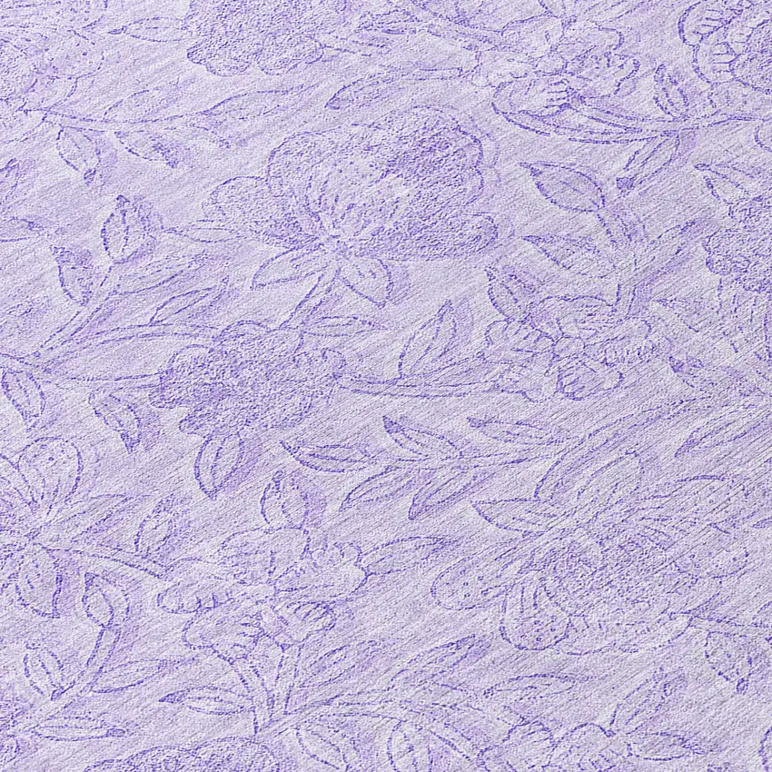 8' Lilac And Purple Round Floral Washable Indoor Outdoor Area Rug Photo 8