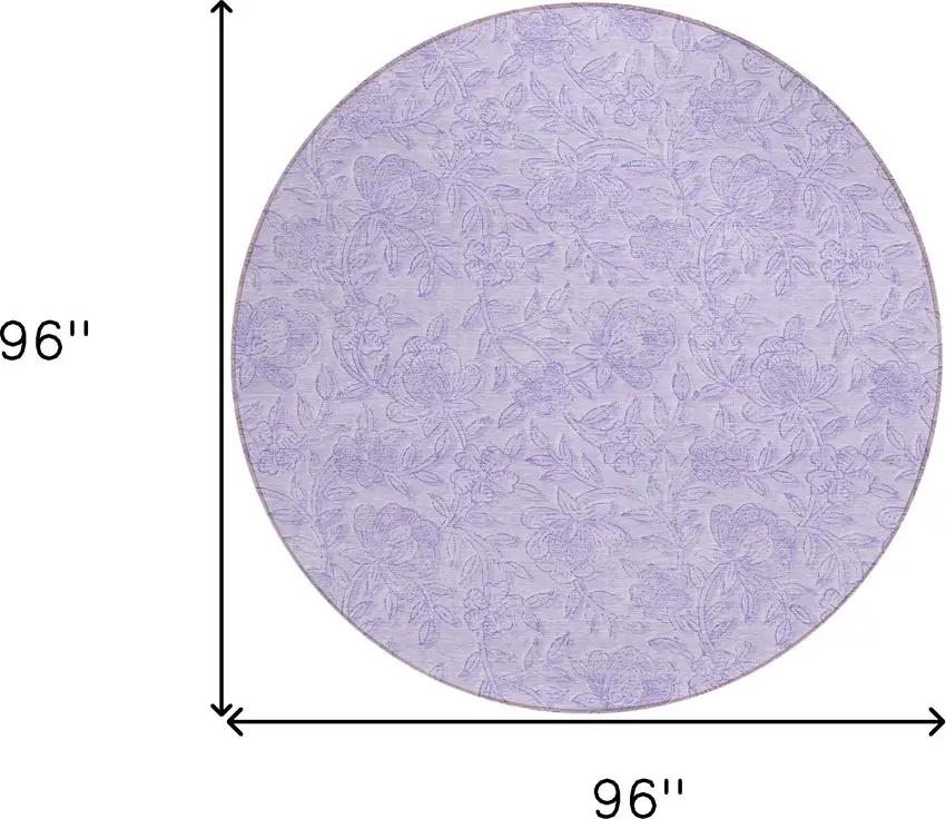 8' Lilac And Purple Round Floral Washable Indoor Outdoor Area Rug Photo 3