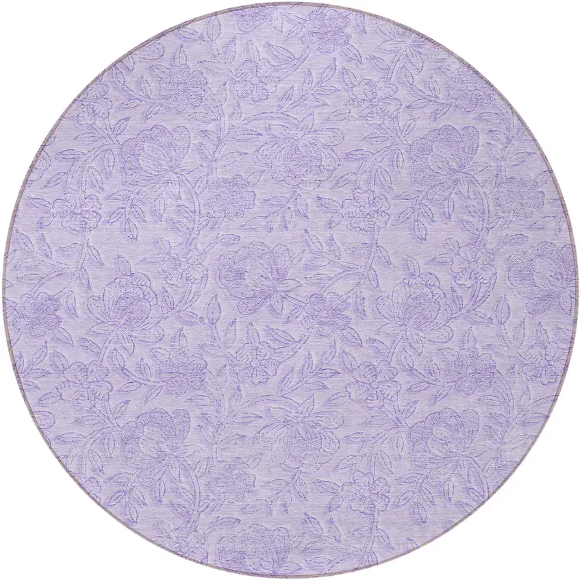 8' Lilac And Purple Round Floral Washable Indoor Outdoor Area Rug Photo 5