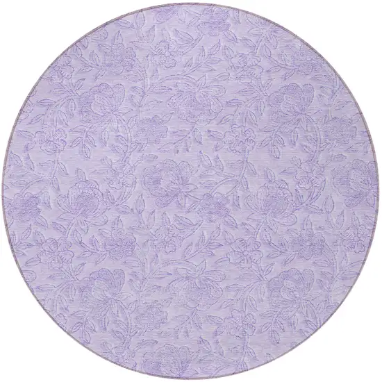 8' Lilac And Purple Round Floral Washable Indoor Outdoor Area Rug Photo 5