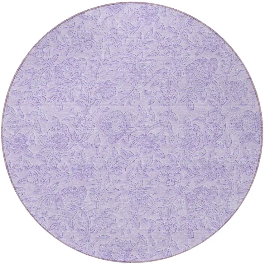 8' Lilac And Purple Round Floral Washable Indoor Outdoor Area Rug Photo 5
