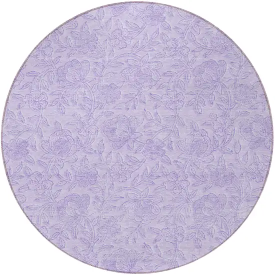 8' Lilac And Purple Round Floral Washable Indoor Outdoor Area Rug Photo 5