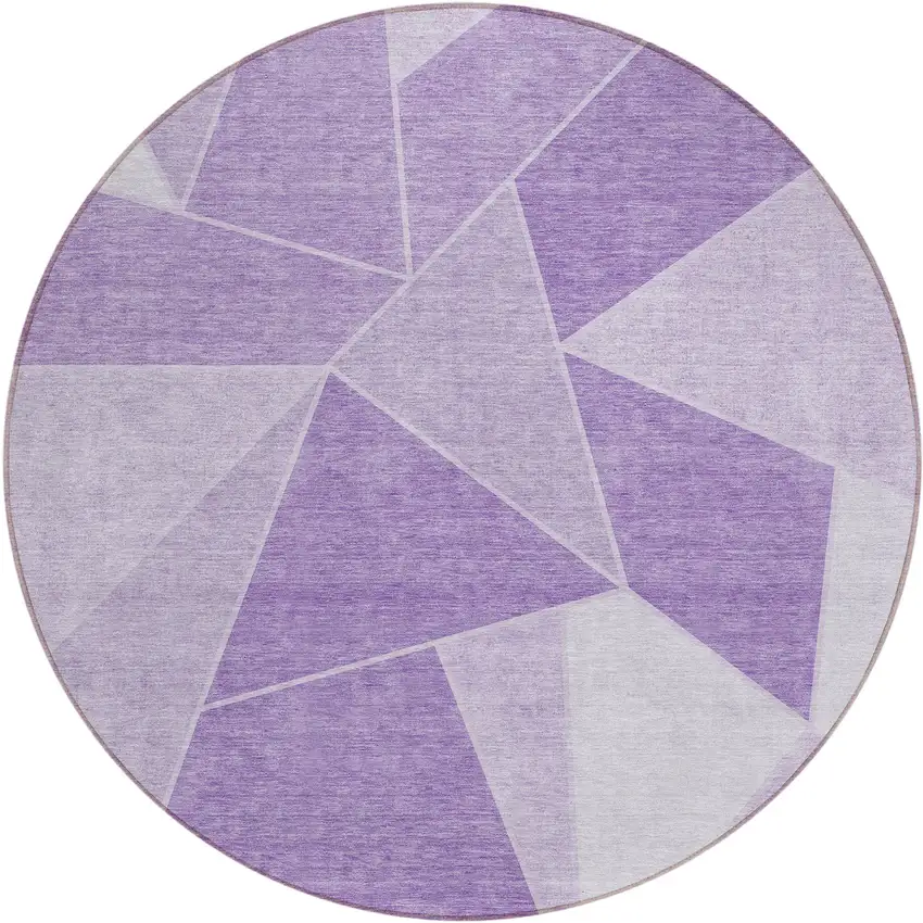 8' Lilac And Purple Round Geometric Washable Indoor Outdoor Area Rug Photo 2