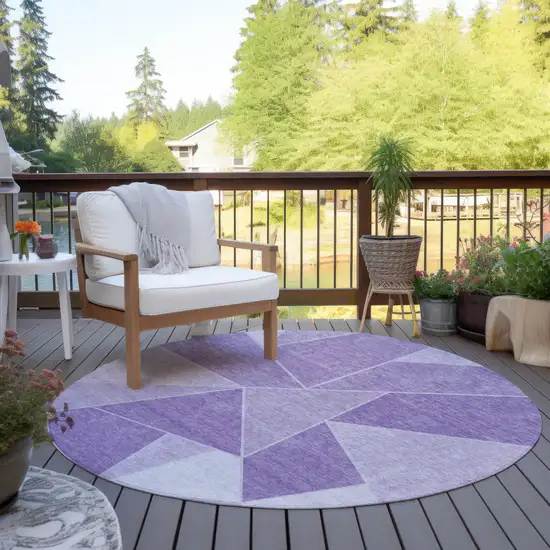 8' Lilac And Purple Round Geometric Washable Indoor Outdoor Area Rug Photo 6