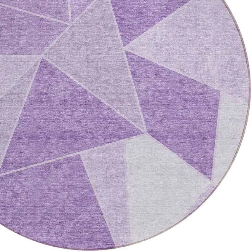 8' Lilac And Purple Round Geometric Washable Indoor Outdoor Area Rug Photo 4