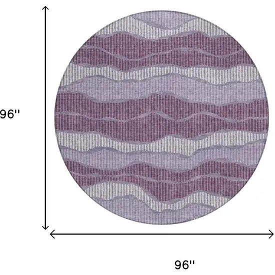 8' Lilac And Purple Round Striped Washable Indoor Outdoor Area Rug Photo 5