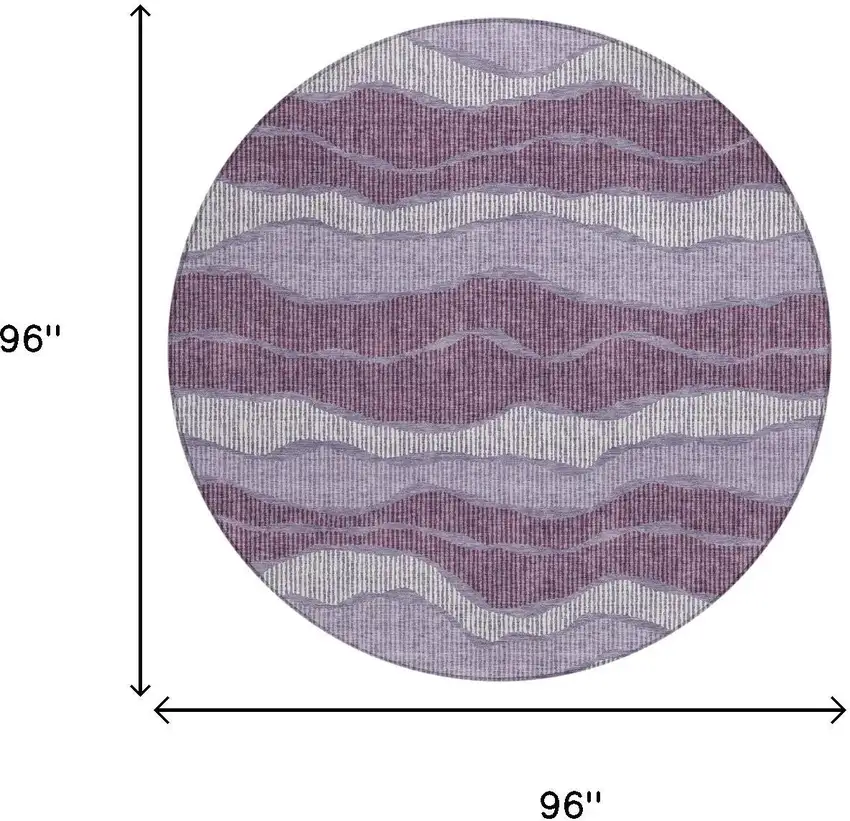 8' Lilac And Purple Round Striped Washable Indoor Outdoor Area Rug Photo 5