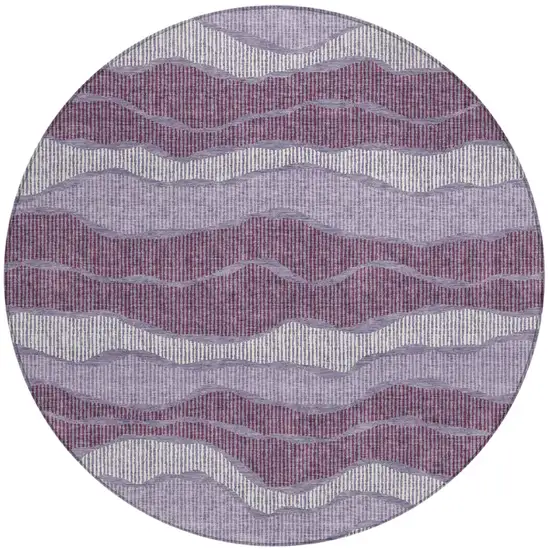 8' Lilac And Purple Round Striped Washable Indoor Outdoor Area Rug Photo 2