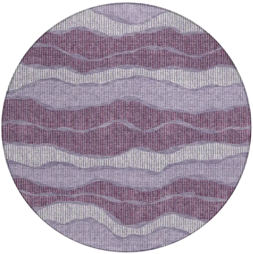 8' Lilac And Purple Round Striped Washable Indoor Outdoor Area Rug Photo 2