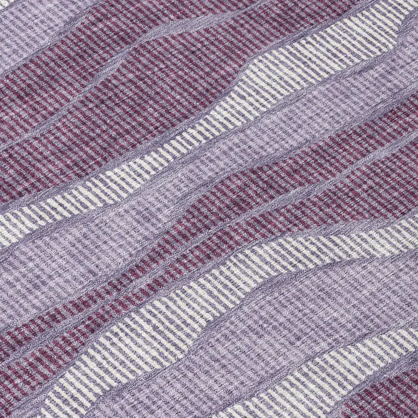 8' Lilac And Purple Round Striped Washable Indoor Outdoor Area Rug Photo 4