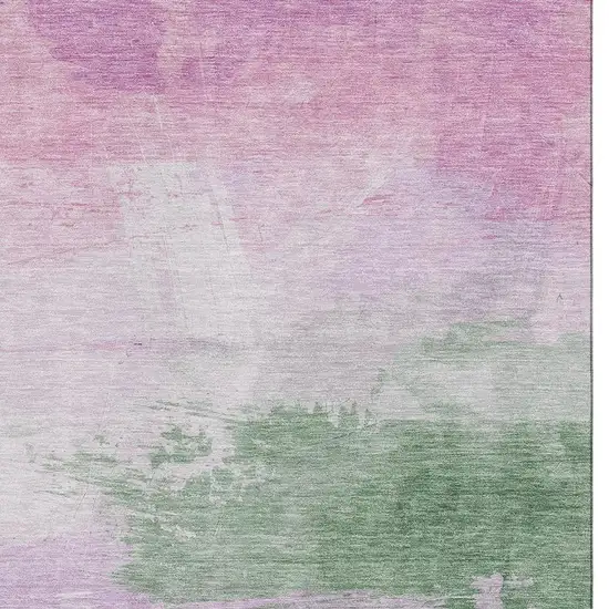 8' Lilac Green And Pink Abstract Washable Area Rug With UV Protection Photo 2