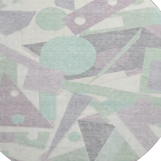 8' Lilac Mint Green And Ivory Geometric Washable Round Rug With UV Protection Photo 2
