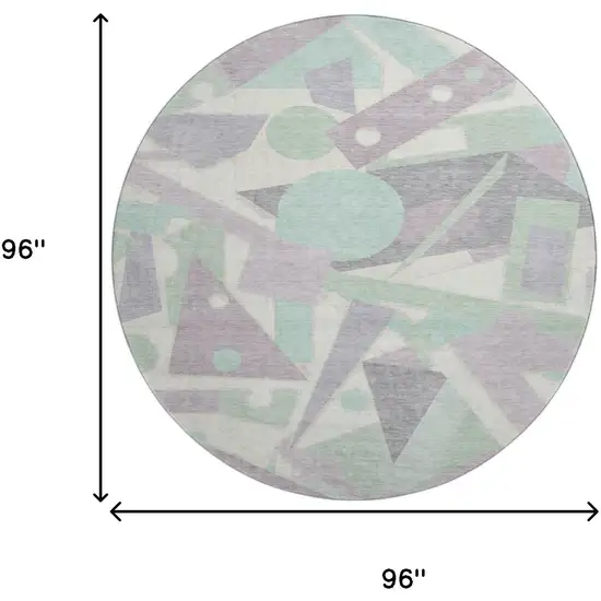 8' Lilac Mint Green And Ivory Geometric Washable Round Rug With UV Protection Photo 9