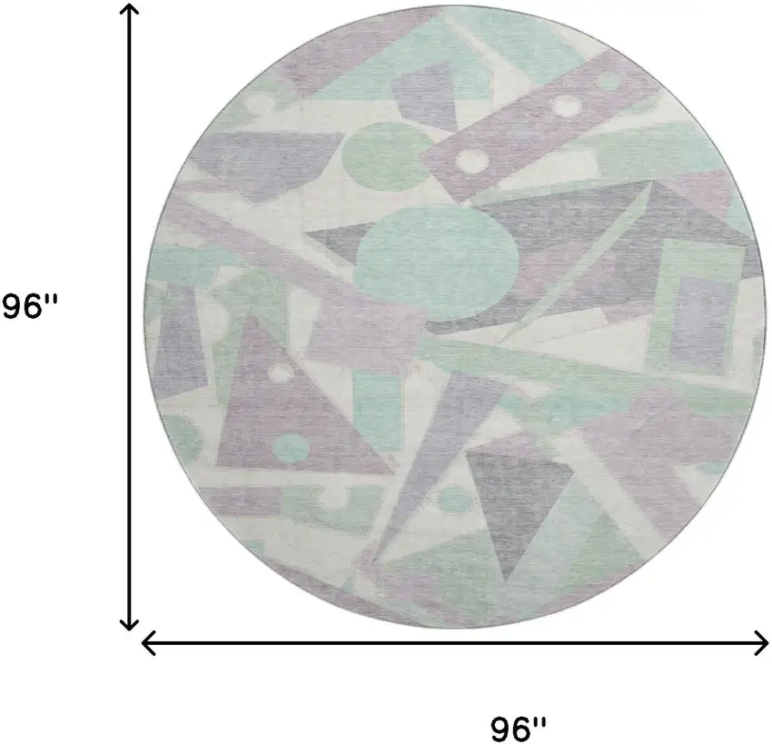 8' Lilac Mint Green And Ivory Geometric Washable Round Rug With UV Protection Photo 9