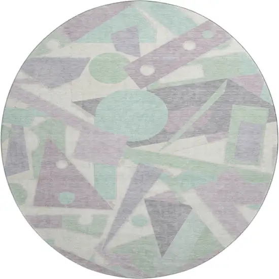 8' Lilac Mint Green And Ivory Geometric Washable Round Rug With UV Protection Photo 1