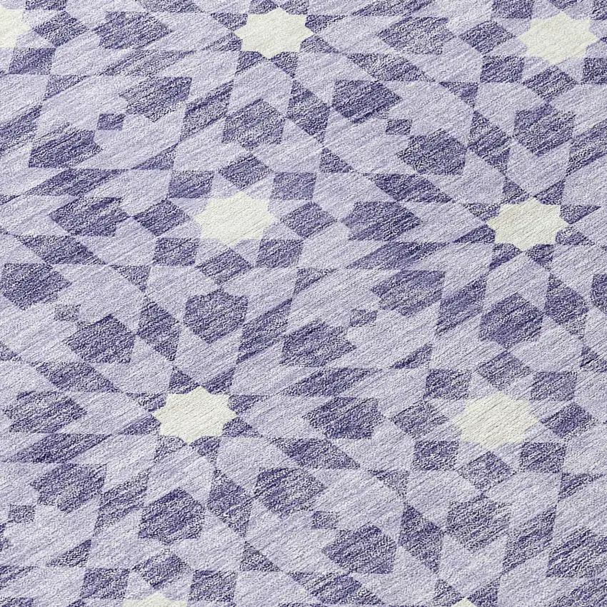 8' Lilac Purple And Ivory Round Floral Medallion Washable Indoor Outdoor Area Rug Photo 9