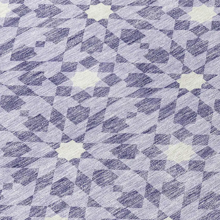 8' Lilac Purple And Ivory Round Floral Medallion Washable Indoor Outdoor Area Rug Photo 9