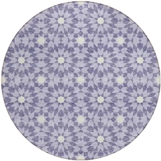 8' Lilac Purple And Ivory Round Floral Medallion Washable Indoor Outdoor Area Rug Photo 2