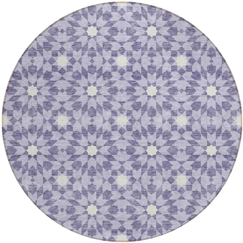 8' Lilac Purple And Ivory Round Floral Medallion Washable Indoor Outdoor Area Rug Photo 2