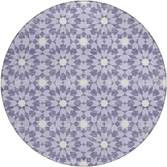 8' Lilac Purple And Ivory Round Floral Medallion Washable Indoor Outdoor Area Rug Photo 2