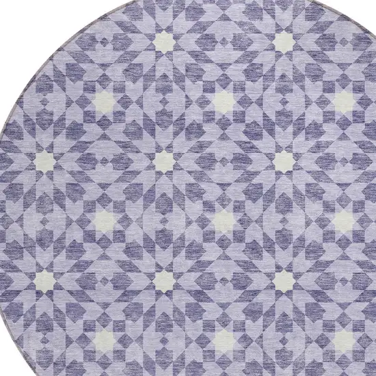 8' Lilac Purple And Ivory Round Floral Medallion Washable Indoor Outdoor Area Rug Photo 4