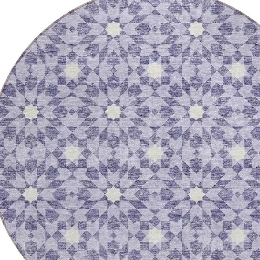 8' Lilac Purple And Ivory Round Floral Medallion Washable Indoor Outdoor Area Rug Photo 4