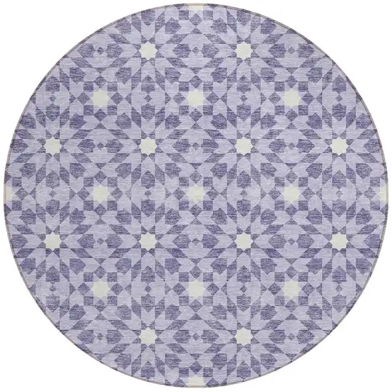 8' Lilac Purple And Ivory Round Floral Medallion Washable Indoor Outdoor Area Rug Photo 5