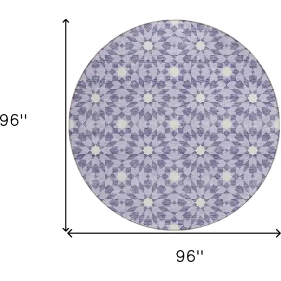 8' Lilac Purple And Ivory Round Floral Medallion Washable Indoor Outdoor Area Rug Photo 8