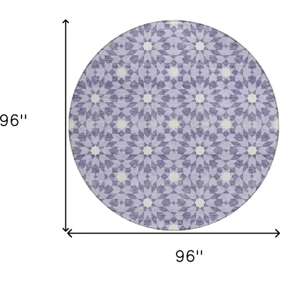 8' Lilac Purple And Ivory Round Floral Medallion Washable Indoor Outdoor Area Rug Photo 8