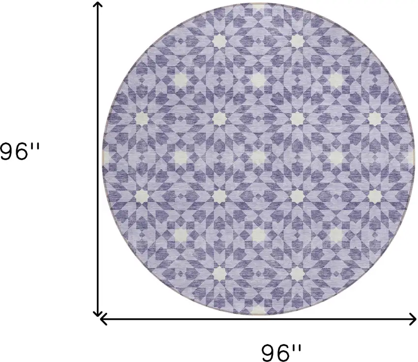 8' Lilac Purple And Ivory Round Floral Medallion Washable Indoor Outdoor Area Rug Photo 8