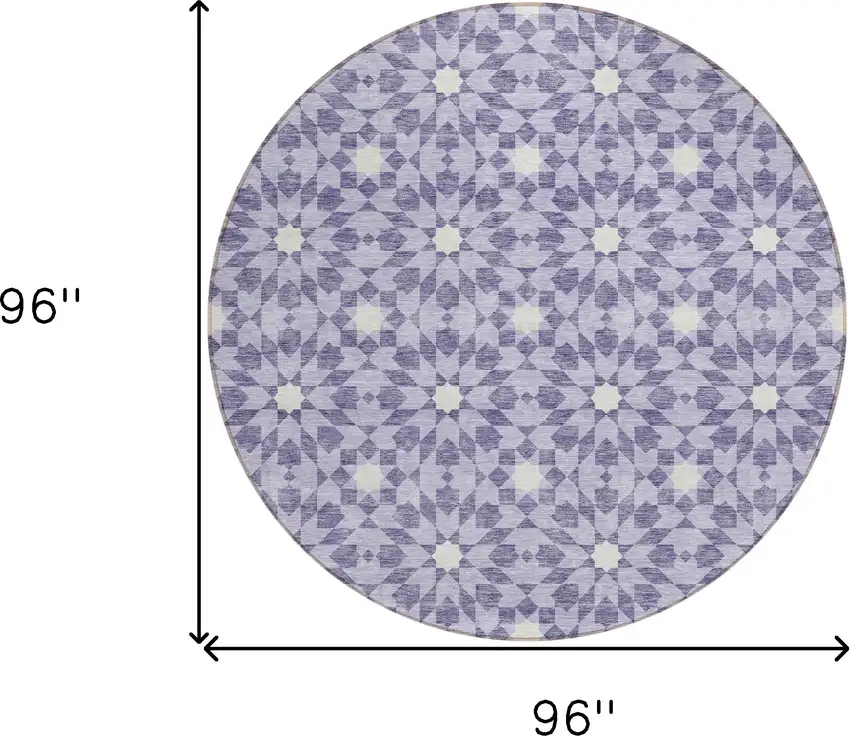 8' Lilac Purple And Ivory Round Floral Medallion Washable Indoor Outdoor Area Rug Photo 8