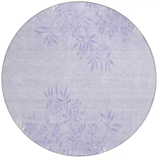 8' Lilac Purple And Ivory Round Floral Washable Indoor Outdoor Area Rug Photo 5
