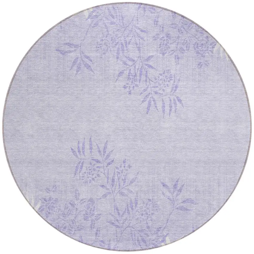 8' Lilac Purple And Ivory Round Floral Washable Indoor Outdoor Area Rug Photo 5