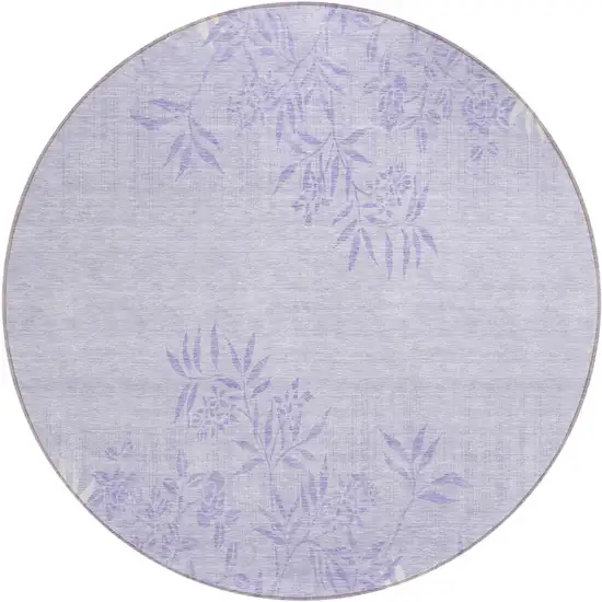 8' Lilac Purple And Ivory Round Floral Washable Indoor Outdoor Area Rug Photo 2