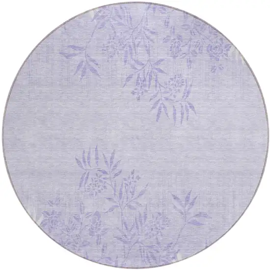 8' Lilac Purple And Ivory Round Floral Washable Indoor Outdoor Area Rug Photo 2
