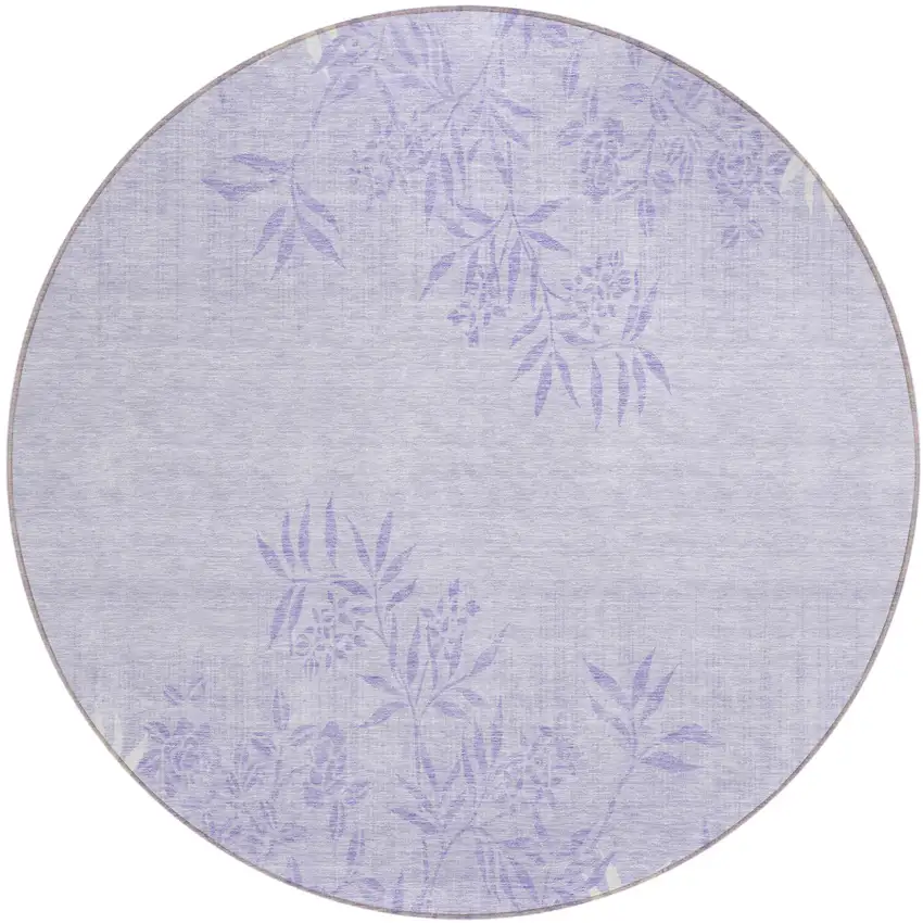 8' Lilac Purple And Ivory Round Floral Washable Indoor Outdoor Area Rug Photo 2