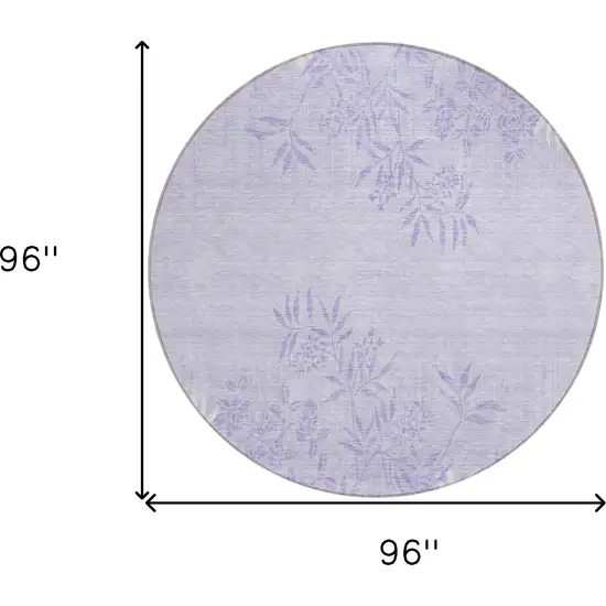 8' Lilac Purple And Ivory Round Floral Washable Indoor Outdoor Area Rug Photo 3
