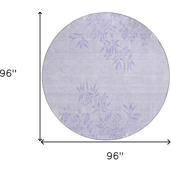 8' Lilac Purple And Ivory Round Floral Washable Indoor Outdoor Area Rug Photo 3
