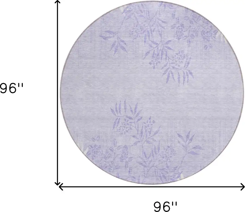 8' Lilac Purple And Ivory Round Floral Washable Indoor Outdoor Area Rug Photo 3