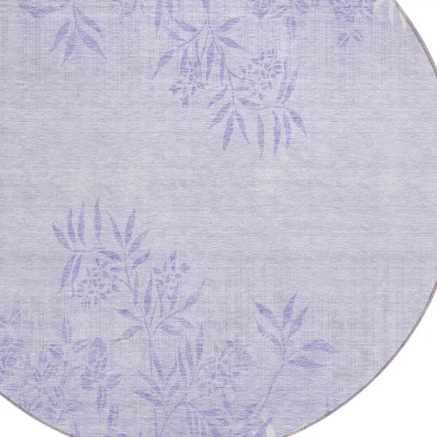 8' Lilac Purple And Ivory Round Floral Washable Indoor Outdoor Area Rug Photo 4