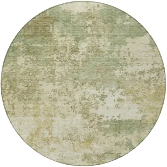 8' Lime Green And Beige Round Abstract Washable Indoor Outdoor Area Rug Photo 3