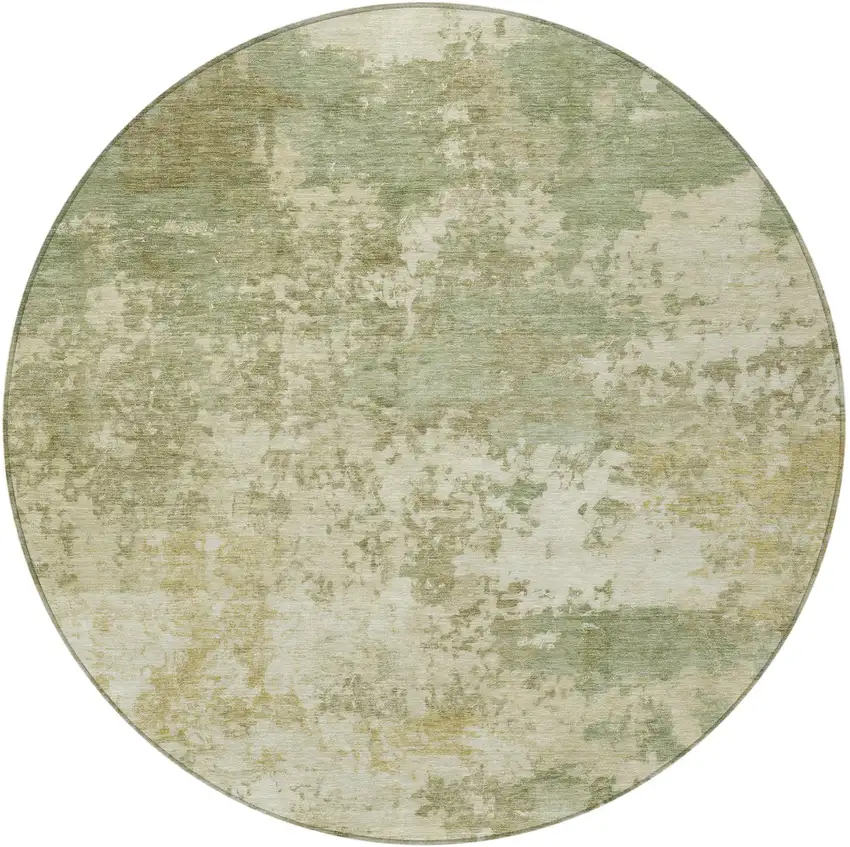 8' Lime Green And Beige Round Abstract Washable Indoor Outdoor Area Rug Photo 3