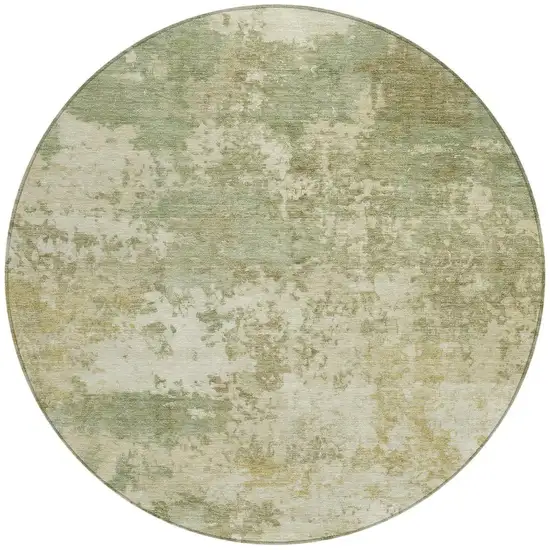 8' Lime Green And Beige Round Abstract Washable Indoor Outdoor Area Rug Photo 2