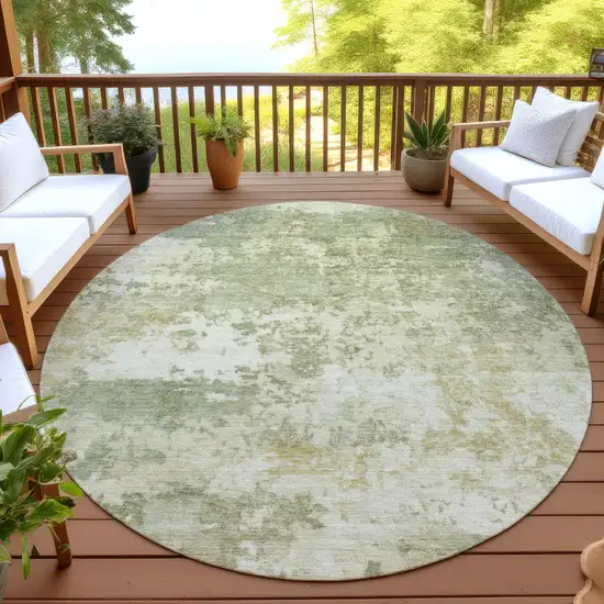 8' Lime Green And Beige Round Abstract Washable Indoor Outdoor Area Rug Photo 4