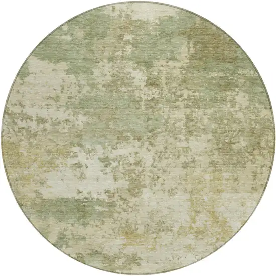 8' Lime Green And Beige Round Abstract Washable Indoor Outdoor Area Rug Photo 1