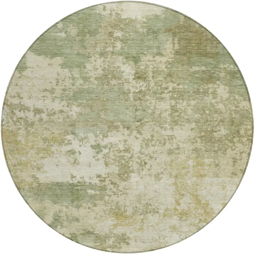 8' Lime Green And Beige Round Abstract Washable Indoor Outdoor Area Rug Photo 1