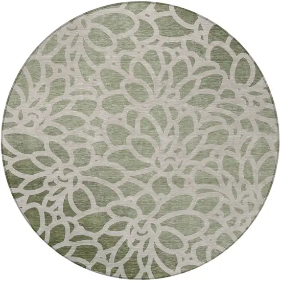 8' Lime Green And Beige Round Botanical Leaves Washable Indoor Outdoor Area Rug Photo 3