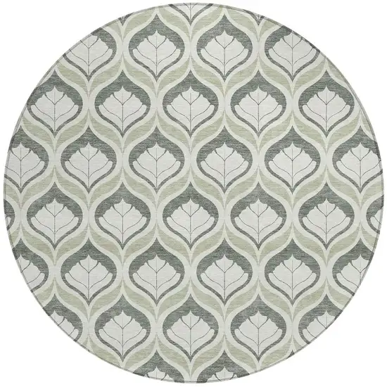 8' Lime Green And Beige Round Geometric Washable Indoor Outdoor Area Rug Photo 3